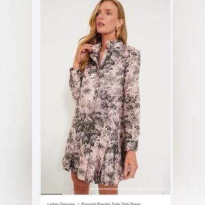 Like NEW! Tuckernuck Powder Pink & Black Tate Toile Long-Sleeve Mini Dress XXS